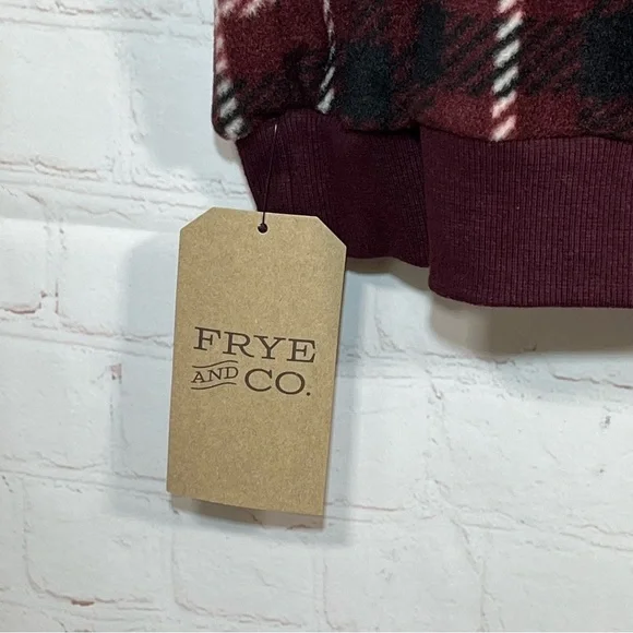 New Frye and Co. Oxblood Plaid 1/4 Zip Sweater Mens Size Medium Maroon Fleece - Picture 7 of 12